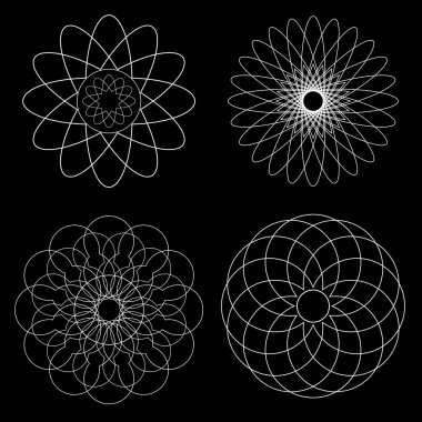 Siyah arkaplan üzerinde siyah geometrik süsler kümesi