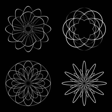 Siyah arkaplan üzerinde siyah geometrik süsler kümesi