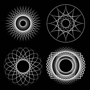 Siyah arkaplan üzerinde siyah geometrik süsler kümesi