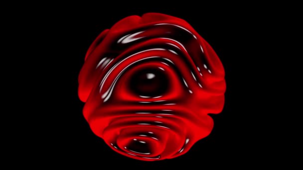 Boule Liquide Rouge Ondulée Déplaçant Sur Fond Noir — Video