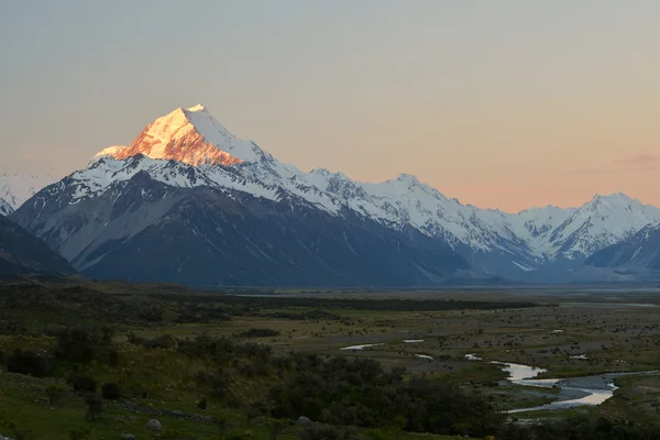 Flaming Mount Cook summit Stock Image