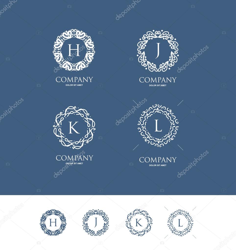 Vector company logo icon element template floral monogram alphabet letter h j k l vintage