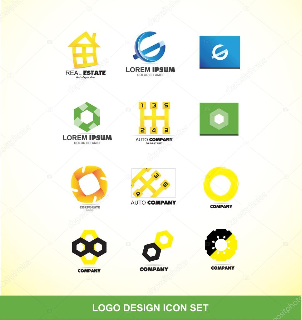 Vector company logo icon element template design set letter alphabet g real estate auto automobile gear shift polygon business corporate circle abstract flower