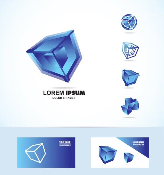 Blauer Würfel Logo Icon Set — Stockvektor