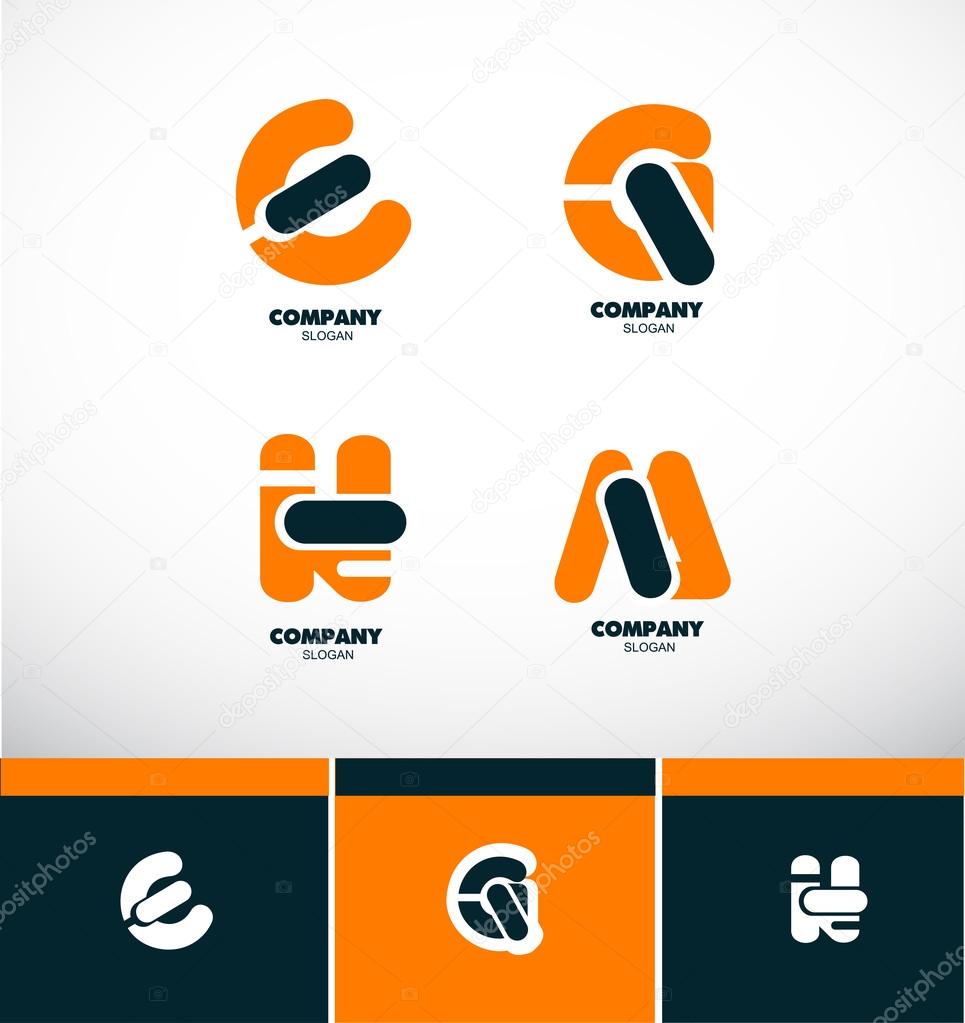 Vector company logo icon element template alphabet letter set  orange blue e g n m