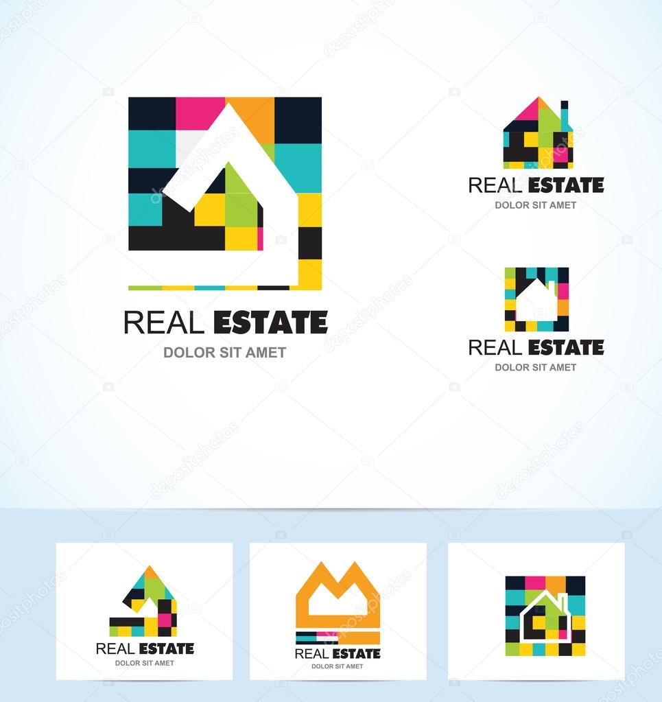 Vector company logo icon element template real estate house tiles colors home roof house housing realtor realty property residential