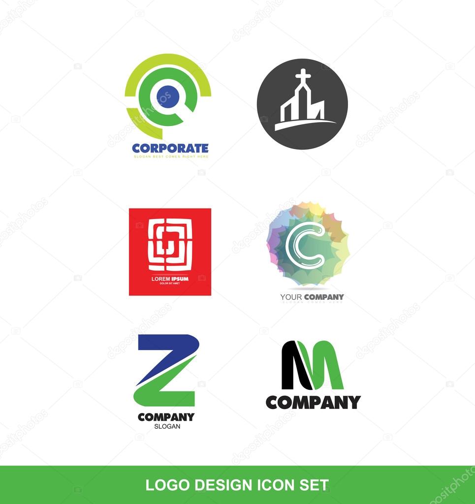 Vector company logo icon element template various design set corporate circle church christian christianity religion labirinth alphabet letter c z m pastel green blue red
