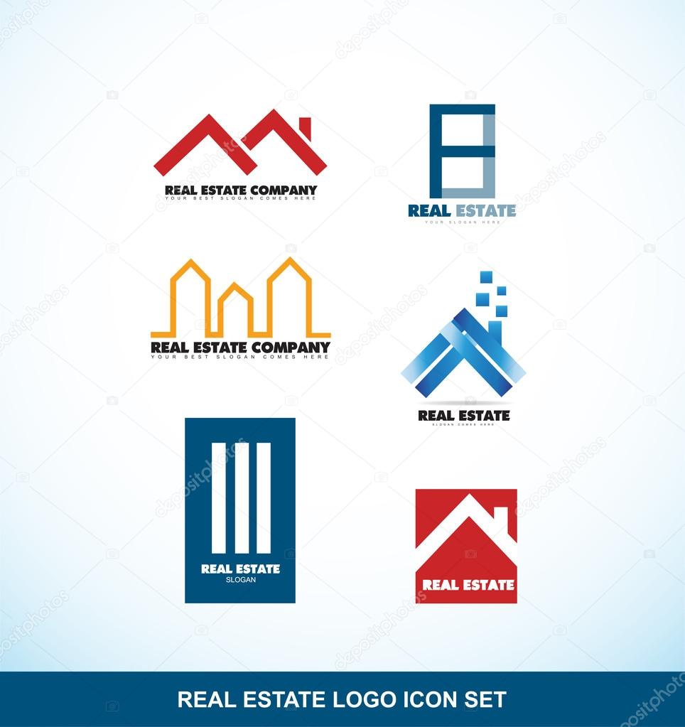 Vector company logo icon element template real estate building set house roof skyscraper line stylized home
