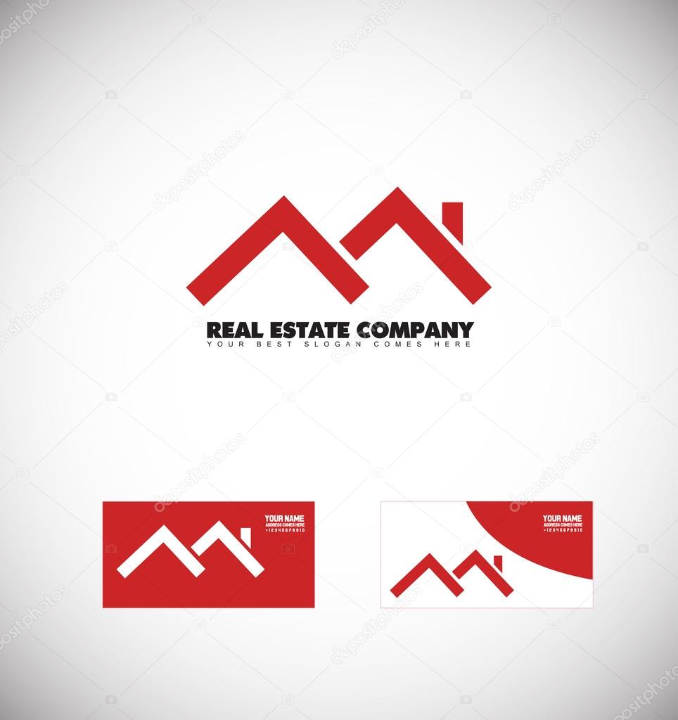 Vector company logo icon element template real estate house home roof line red