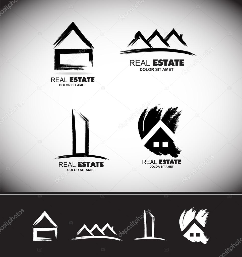 Grunge drawing real estate logo set  