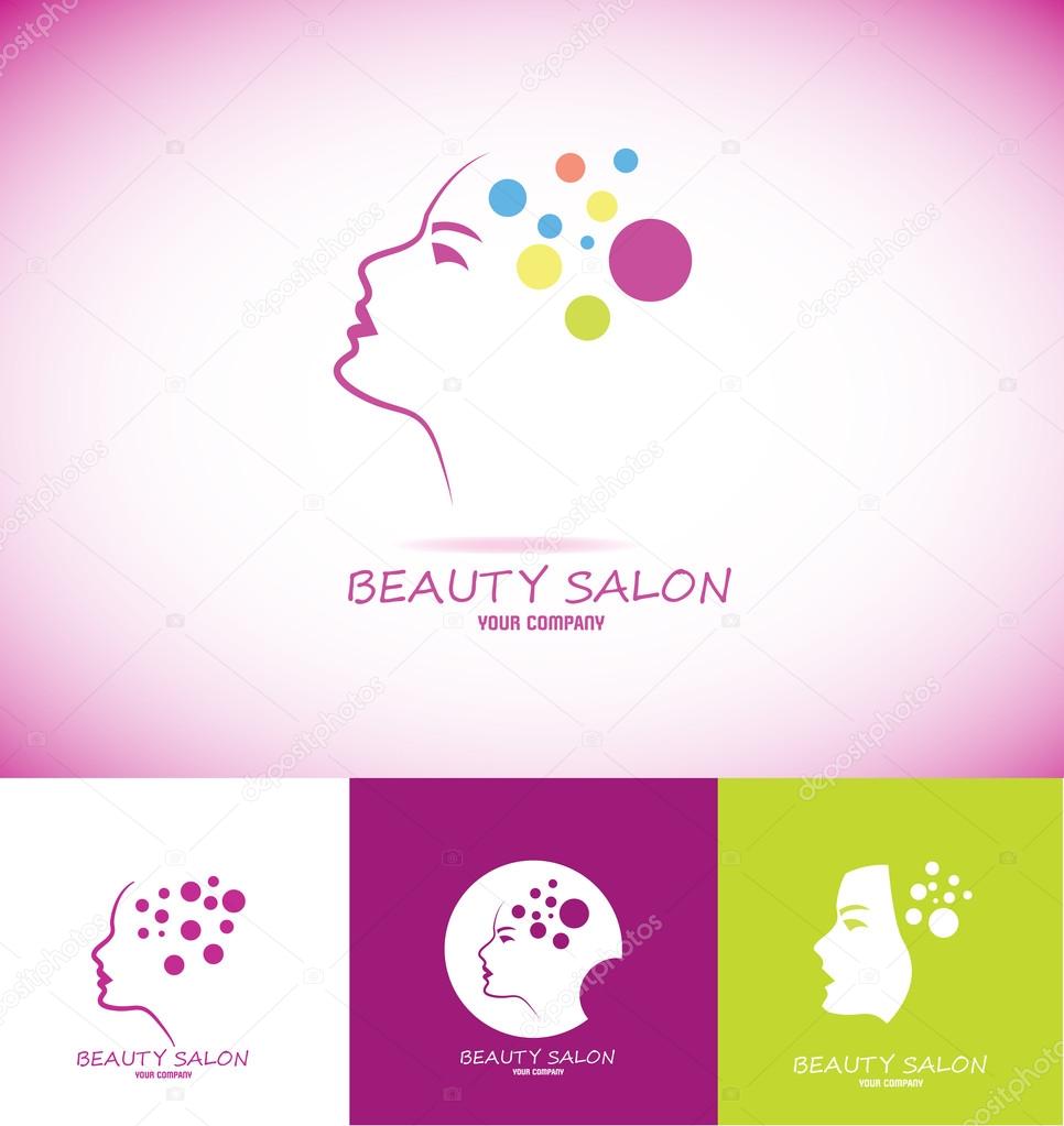 Vector company logo icon element template woman face profile contour line beauty portrait beautiful salon