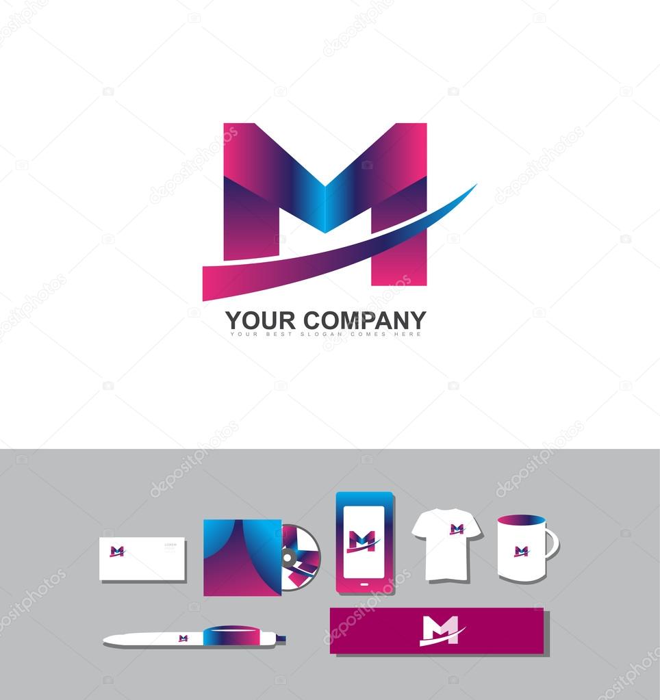 Corporate identity vector company logo icon element template alphabet letter M purple