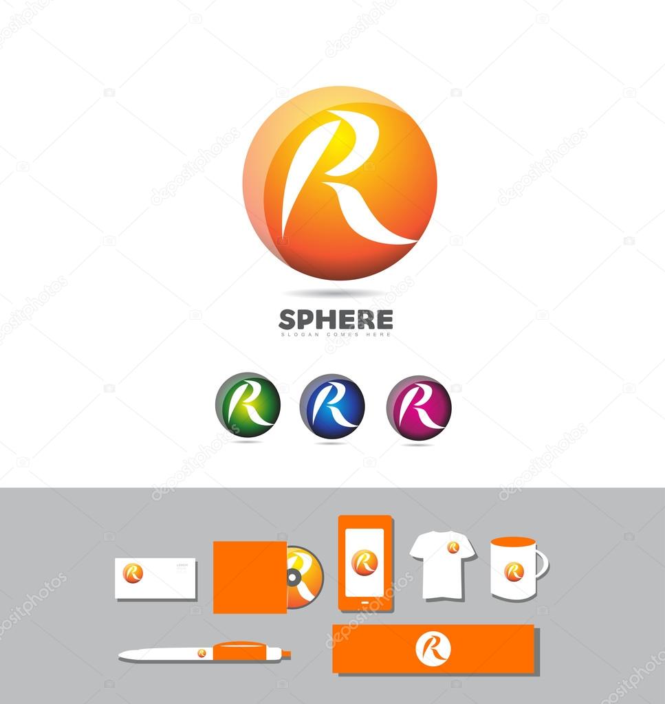 Corporate identity vector company logo icon element template alphabet letter r sphere 3d