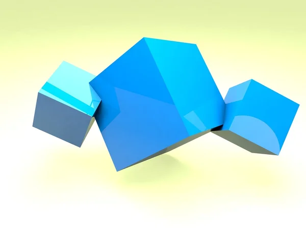 Three 3 blue cubes 3d — Stock Photo, Image