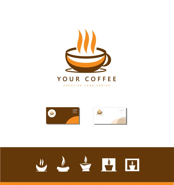 Taza de café caliente logotipo icono diseño conjunto — Archivo Imágenes Vectoriales