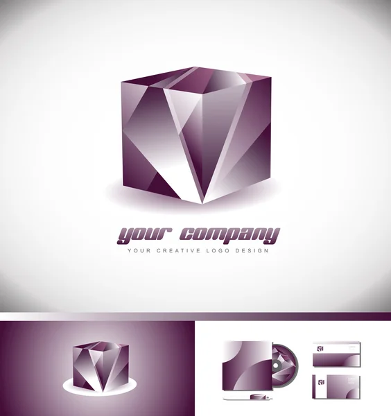 Púrpura 3d cubo logotipo icono diseño vector — Archivo Imágenes Vectoriales