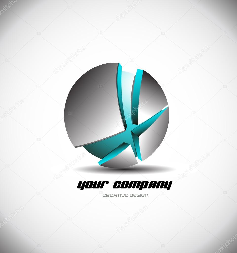 Vector company logo icon element template games media 3d sphere silver metal metallic blue corporate business