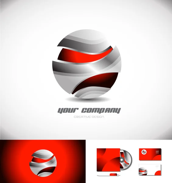 Icône de logo de sphère métallique rouge 3D design — Image vectorielle