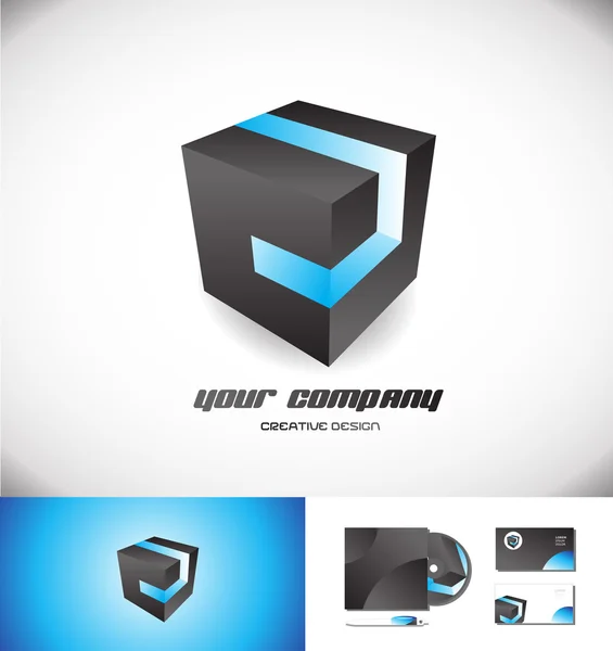 Черный куб синий полоса 3d логотип иконка дизайн — стоковый вектор