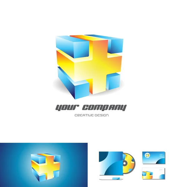 Blue orange cube abstrait 3d logo design — Image vectorielle