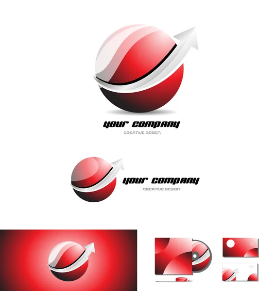 Esfera vermelha seta 3d logotipo ícone design — Vetor de Stock