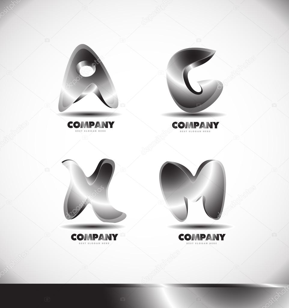 Alphabet letter 3d metal metallic  logo design  icon vector company element template a g h m