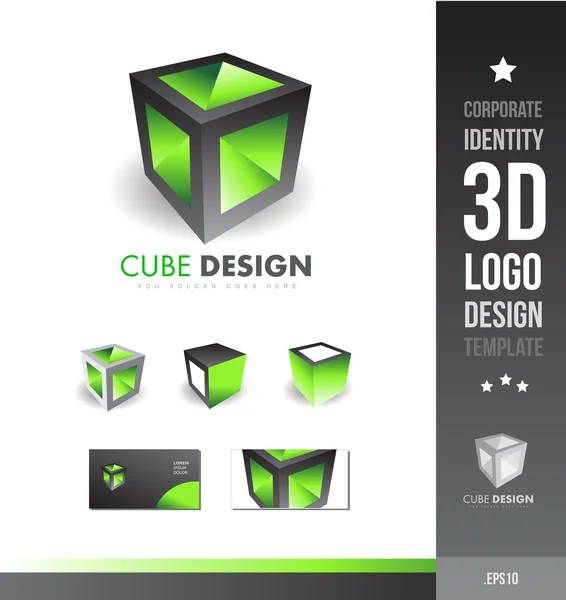 Cubo corporativo cinza logotipo 3d verde — Vetor de Stock