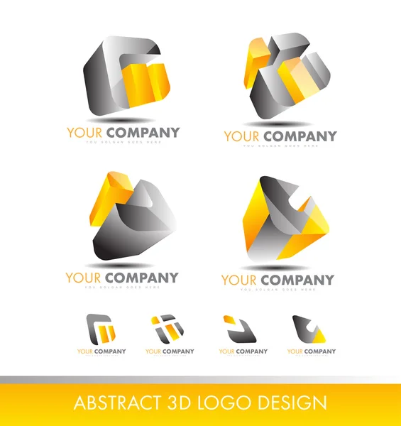 Abstrato 3d conjunto logotipo cubo ícone cinza amarelo — Vetor de Stock