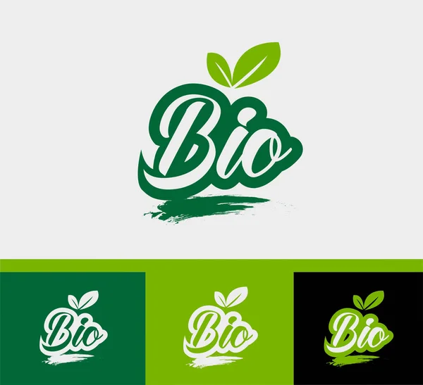 Parola Testo Bio Con Foglia Verde Logo Icona Design Badge — Vettoriale Stock