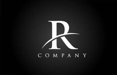 Şirket için siyah beyaz R alfabesi harf simgesi. İş ve şirket için basit bir salto tasarımı
