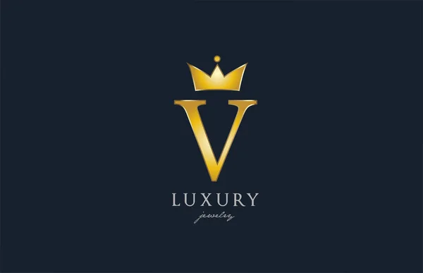 珠宝黄金V字母表图标 奢侈品公司和企业的王冠创意设计 — 图库矢量图片