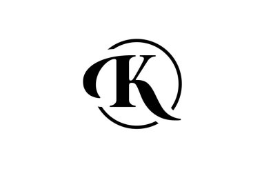 Basit siyah ve beyaz renkli K alfabesi harfi logo simgesi. Şirket ve iş dünyası için zarif ve yaratıcı çember tasarımı 