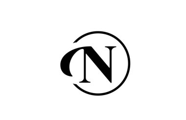 Basit siyah ve beyaz renkli N alfabesi harfi logo simgesi. Şirket ve iş dünyası için zarif ve yaratıcı çember tasarımı 