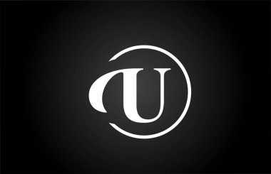 Siyah ve beyaz renkli U harfli logo simgesi. Şirket ve iş dünyası için basit ve yaratıcı çember tasarımı 
