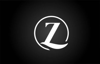 Siyah ve beyaz renkli Z alfabesi harfi logo simgesi. Şirket ve iş dünyası için basit ve yaratıcı çember tasarımı 