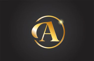 Sarı ve siyah renkli bir alfabe simgesi. Şirket ve iş için basit ve yaratıcı altın çember tasarımı