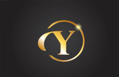 Sarı ve siyah renkli altın renkli alfabe harfli logo simgesi. Şirket ve iş için basit ve yaratıcı altın çember tasarımı
