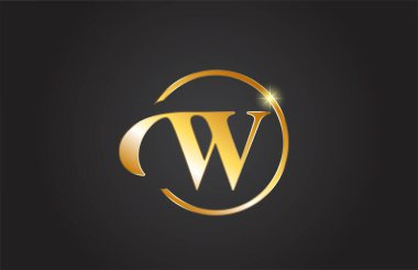 Sarı ve siyah renkli altın W harfli logo simgesi. Şirket ve iş için basit ve yaratıcı altın çember tasarımı