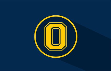 Daireli sarı mavi O alfabe harfi simgesi. Şirket ve iş için basit ve yaratıcı tasarım