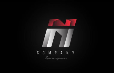 Alfabe harfi N logosu kırmızı gri gri renkte. 3 boyutlu tasarımı olan şirket ve iş dünyası için yaratıcı tasarım