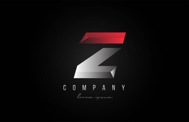 Alfabe harfi Z logo simgesi kırmızı gri gümüş renkte. 3 boyutlu tasarımı olan şirket ve iş dünyası için yaratıcı tasarım
