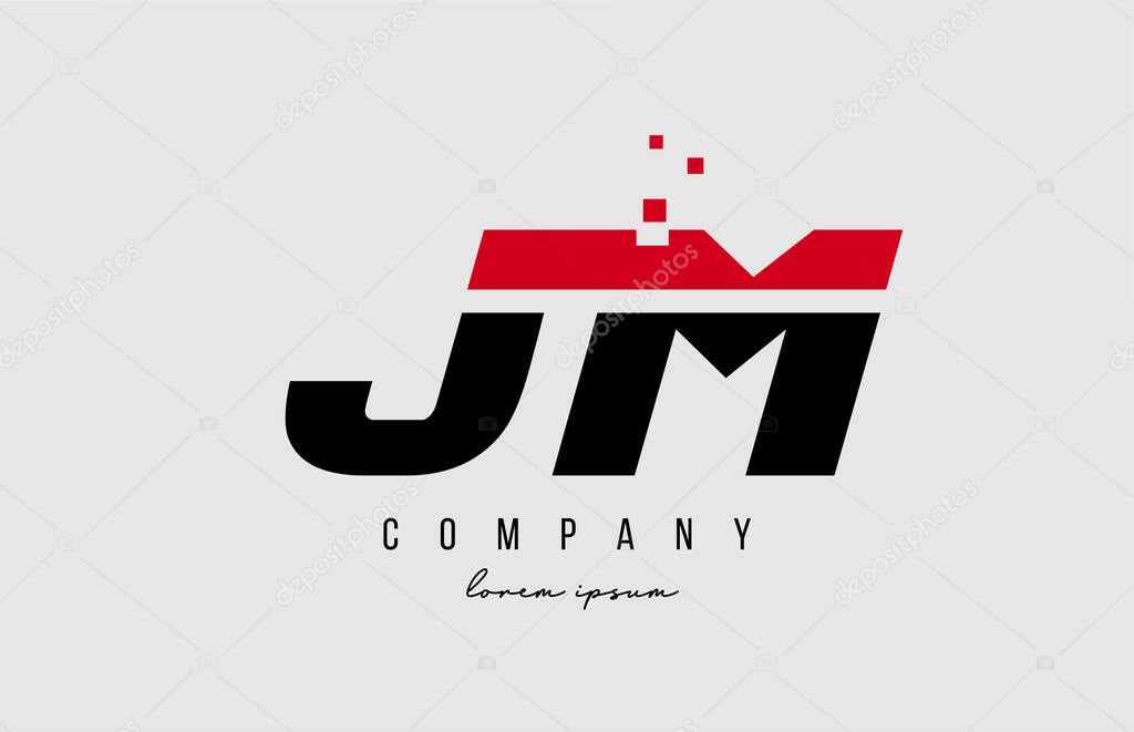Jm j m alphabet letter logo combination in red and black color. Creative icon design for business and company