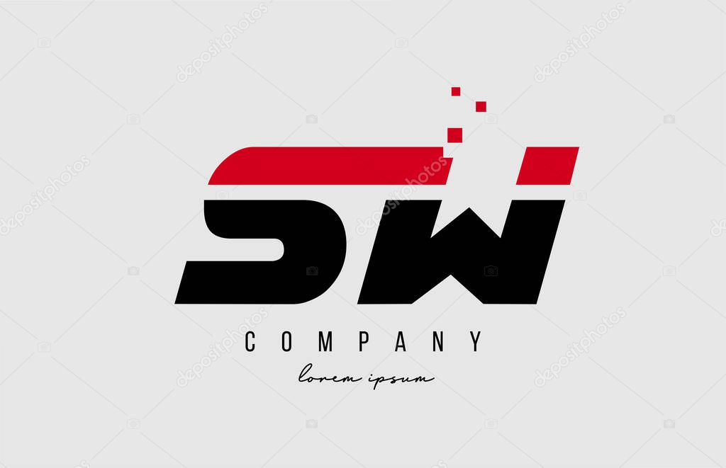 Sw s w alphabet letter logo combination in red and black color. Creative icon design for business and company