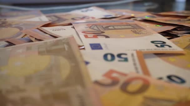 Velká Hromada Peněz Papírech Eurobankovek Nebo Bankovek Video Spoustou Peněz — Stock video