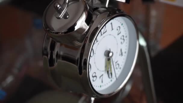 Big Metallic Clock Close Time Showing Time Concept Classic Retro — Stock Video