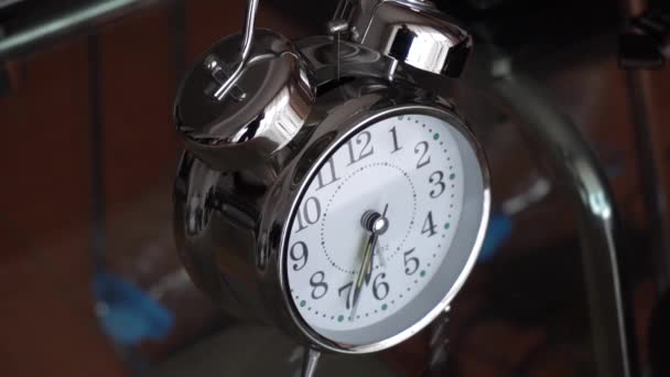 Big Metallic Clock Close Time Showing Time Concept Classic Retro — Stock Video