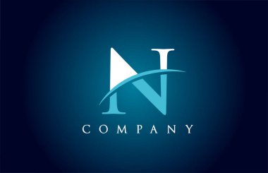 Mavi ve beyaz renkli şirket için N alfabesi harfi logo simgesi. İş ve şirket için basit bir salto tasarımı