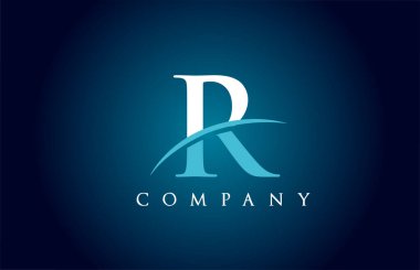 Mavi ve beyaz renkli şirket için R alfabesi harfi logo simgesi. İş ve şirket için basit bir salto tasarımı