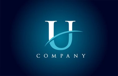 Mavi ve beyaz renkli şirket için U alfabesi harfi logo simgesi. İş ve şirket için basit bir salto tasarımı