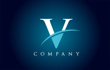 Mavi ve beyaz renkli şirket için V alfabesi harfi logo simgesi. İş ve şirket için basit bir salto tasarımı